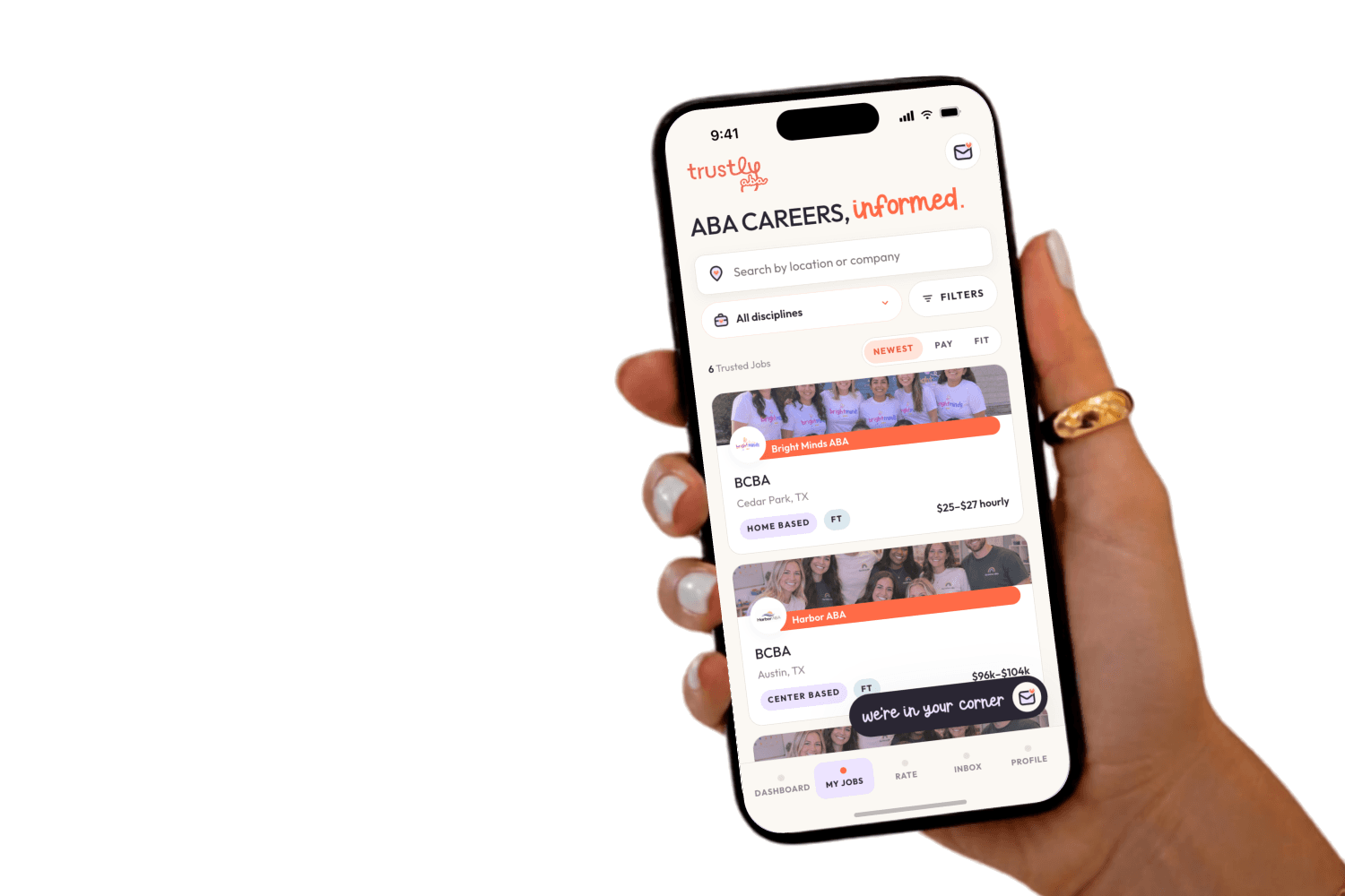 Illustration of the Trustly job board on a phone